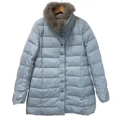 美品 Aquascutum アクアスキュータム フォックスファー リバーシブルダウンコート 8 ブルー グレー レディース 古着 中古 USED