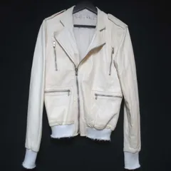 良品 GIORGIO BRATO ジョルジオブラット ラムレザー ダブル ライダースジャケット 46サイズ アイボリー系 メンズ 古着 中古 USED