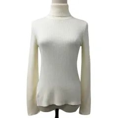 ロペ ROPE セーター ニット プルオーバー タートルネック リブ 無地 ウール 長袖 38 白 ホワイト