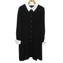 美品 クリーニング済 FOXEY フォクシー シルク100％ 長袖 膝丈 バイカラーシャツワンピース 37912 40 ブラック×ホワイト レディース 古着 中古 USED