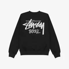 ステューシー STUSSY STOCK SEOUL CREW  スウェット パーカー　ユニセックス　トレーナー　クルーネック　ソウル限定  ブラック 刺繍ロゴ