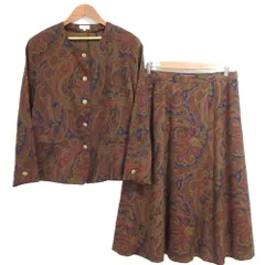 美品 Burberrys バーバリーズ ヴィンテージ ペイズリー柄 ノーカラージャケット スカート セットアップ 大きいサイズ 17BR ブラウン レディース 古着 中古 USED
