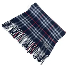 t2054 バーバリー マフラー チェック ウール100% イングランド製 男女兼用 ユニセックス ブラック 黒色 フリンジ