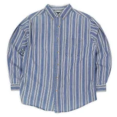 ベーシックエディションズ BASIC EDITIONS 90s 90年代 シャンブレー ボタンダウンシャツ BD 旧タグ ダンガリー USA ヴィンテージ アメリカ 古着 メンズ シャツ ブルー系 マルチストライプ柄 L【中古】