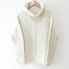 未使用 aran WOOLLEN MILLS アランウーレンミルズ アイルランド製 ケーブルニット セーター S アイボリー レディース 古着 中古 USED
