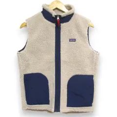 美品 Patagonia パタゴニア キッズ レトロX フリースベスト 65619 XXLサイズ 16-18 ベージュ×ネイビー レディース 古着 中古 USED