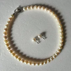 【パール　ネックレス＆K14WGイヤリング】本真珠  9㎜　アクセサリー