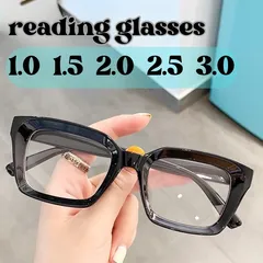 【+1.0～+3.0】老眼鏡 シニアグラス 眼鏡メガネ レディースメンズ 女性男性おしゃれ 黒 スクエア 極太 黒縁 大きい 軽量 モード系 セル太枠 四角 ブルーライトカット pcパソコン 小顔効果 ビンテージ ブラック レトロ クラシック 紫外線UV 韓国