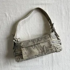 希少　archive　アーカイブ　Japan Vani　ワンハンドル　ハンドバッグ　蛇　ヘビ　パイソン柄　型押し合皮　バックルベルト　シルバー金具　丸カン　複数ポケット　Y2K　平成ギャル　python fake leather one₋handle bag