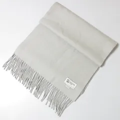 美品 Johnstons of Elgin ジョンストンズオブエルガン カシミヤ100% フリンジ ロングマフラー グレー メンズ レディース 古着 中古 USEDのサムネイル