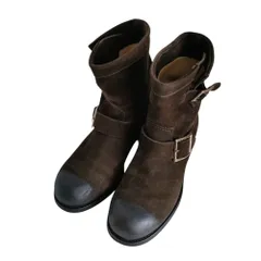 良品 JIMMY CHOO ジミーチュウ スエード バックル エンジニアブーツ 38 25cm相当 ブラウン レディース 古着 中古 USED
