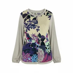 64k19 TOKUKO 1er VOL トクコプルミエヴォル ロングスリーブカーディガン ジャケット 花柄プリント くるみボタン レディース 女性用 9 グレージュu02t