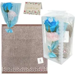 今治タオル ギフトセット 枯れないお花 ソープフラワー ミニブーケ ケース入り 母の日 誕生日 記念日 プチギフト SW2443ダマスク(ブラウン)