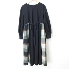 BLUE LABEL CRESTBRIDGE ブルーレーベルクレストブリッジ サイドチェック ウエストリボン ワンピース サイズ36 ネイビー レディース 古着 中古 USED