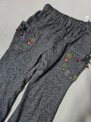 キッズ 花刺繍 ストレッチ パンツ 120