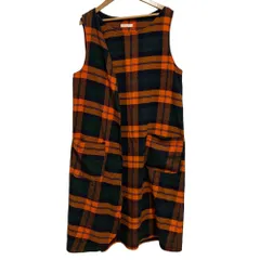 美品 ENGINEERED GARMENTS エンジニアードガーメンツ チェック柄 ネル生地 ノースリーブラップワンピース オレンジ レディース 古着 中古 USED