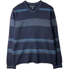 古着 00年代 バナナリパブリック BANANA REPUBLIC ボーダー柄 カシミア混 Vネック ラムウールニットセーター メンズXL相当/eaa593045