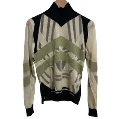 FENDI フェンディ シアーニット カットソー ベージュ グリーン サイズ36 ネイビー レディース 古着 中古 USED