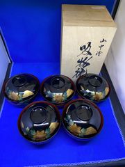 新品未使用 特撰漆器 吸物椀 5客セット 耕造作 木箱付き 漆 漆器
