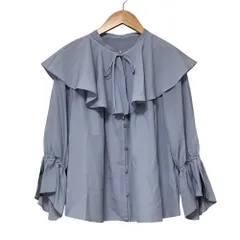 良品 BLUE LABEL CRESTBRIDGE ブルーレーベルクレストブリッジ ラッフルカラー 2WAY 長袖 ブラウス シャツ サイズ36 ブルーグレー レディース 古着 中古 USED