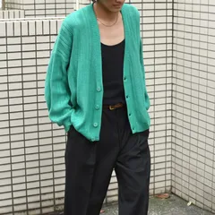 古着 カーディガン ニット セーター グリーン 緑 コットンニット
