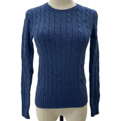 美品 POLO RALPH LAUREN ポロラルフローレン ポニー刺繍 コットン ケーブルニットセーター XS ブルー レディース 古着 中古 USED