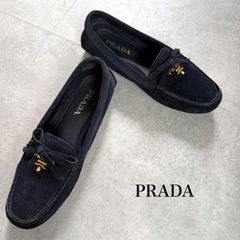 良品 PRADA プラダ ドライビングシューズ ローファー ネイビー 381/2 