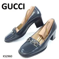 グッチ　ビットローファー　チャンキーヒール　スクエアトゥ　本革　レザー　EU35