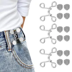 【迅速発送】YFFSFDC ウエスト調整ボタン30mm3セット ジーンズ 調整 リベット付き 縫い目ない ウエストバックル ゆるゆるのジーンズ/ズボン/スカート/Tシャツ/パーカーなどを調節する取り外し可能ボタン 調節可能 交換用 (シルバー)