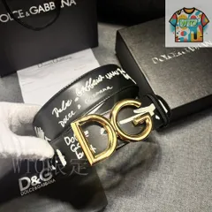 【今日特価】Dolce&Gabbana 4.0cm ブラックプリント 小牛皮ベルト - DG ロゴ付き