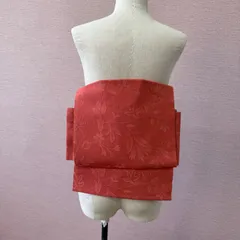 作り帯　　付け帯　着物　名古屋帯　お太鼓結び　ピンク　リサイクル着物　花模様　z-821