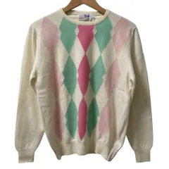 良品 Pringle of Scotland プリングル ヴィンテージ スコットランド製 アーガイル 長袖 ニット プルオーバー セーター 38 ホワイト レディース 古着 中古 USED