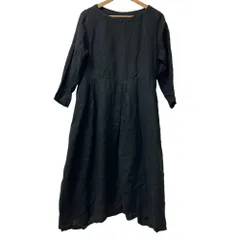 良品 nest Robe ネストローブ リネン100％ 長袖 ロング フレアワンピース ブラック レディース 古着 中古 USED