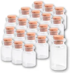 I'm so happy 小瓶 ガラス コルク栓 蓋付き おしゃれ ミニボトル 密閉 保存瓶 小物 小分け 20本セット (透明,  8ml)