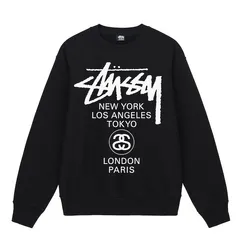 ステューシー STUSSY WORLD TOUR CREW 裏起毛 スウェット トレーナー ユニセックス　クルーネック　ブラック
