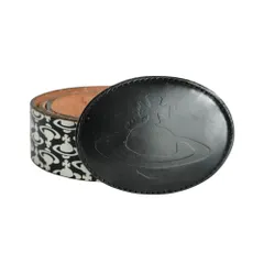 良品 Vivienne Westwood ヴィヴィアンウエストウッド オーブプリント レザーベルト ブラック×ホワイト レディース 古着 中古 USED