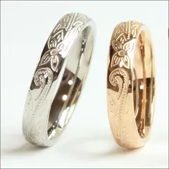 ステンレス 指輪 人気のハワイアンジュエリー シルバー＆ピンクゴールドペアリング スクロール カレイキニ 刻印無料 ペアリング 2本 価格 ギフト用にも人気 / ジーラブ [hap2]