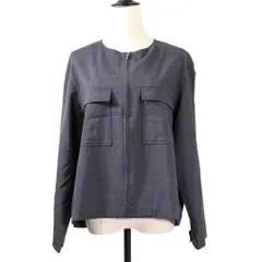 美品 24AW 23区 TWマットクロス ブルゾン ノーカラージャケット 大きいサイズ 44 グレー レディース 古着 中古 USED