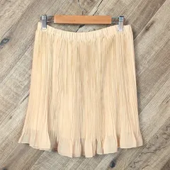 M1-02267【Women】GU(ジーユー) 膝丈 シフォンプリーツ スカート (L) / ベージュ