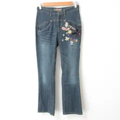 良品 OLLEBOREBLA ALBEROBELLO オレボレブラ アルベロベロ ぶたさん刺繍 ストレート デニムパンツ ジーンズ サイズM ブルー レディース 古着 中古 USED