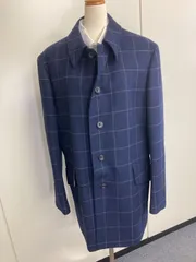 Paul Smith COLLECTION（ポールスミス コレクション） インディビジュアルオーダー（個別注文）ネイビーのウィンドウペン柄のステンカラーカシミヤ混コート　サイズ：XL相当