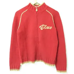 BURBERRY BLUE LABEL バーバリーブルーレーベル blueロゴ ラグランスリーブ ジップアップ ニット カーディガン M レッド レディース 古着 中古 USED