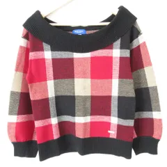 良品 BLUE LABEL CRESTBRIDGE ブルーレーベルクレストブリッジ チェック ロールカラーニット プルオーバー 38 レッド×ブラック レディース 古着 中古 USED