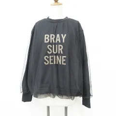 クロシェ CLOCHE トレーナー 長袖 丸首 チュール 文字 黒 ブラック 02