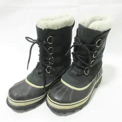 良品 SOREL ソレル CARIBOU カリブー ボア レースアップ スノーブーツ ショートブーツ NL1005-011 24cm ブラック レディース 古着 中古 USED