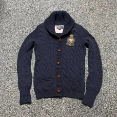 ポロ ネイビー ケーブル ニット カーディガン