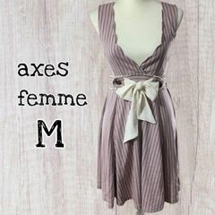 axes femme POETIQUE Dress, Size M, Striped, Ribbon, Belted, Jumper Skirt, Crossback, Cute, Flared Silhouette, Girly/Used