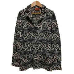 美品 MISSONI ミッソーニ 総柄 ウール シングル ニット ジャケット カーディガン ブラック×グレージュ レディース 古着 中古 USED