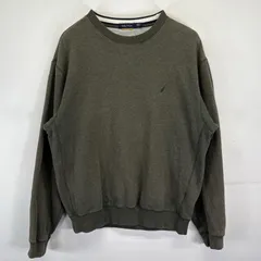 古着 ノーティカ NAUTICA スウェット ワンポイントロゴ刺繍 クルーネック トレーナー プルオーバー L  カーキ系 メンズ