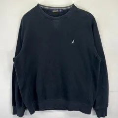 古着 ノーティカ NAUTICA スウェット ワンポイントロゴ刺繍 クルーネック トレーナー リバースタイプ L  ブラック メンズ